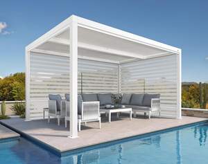 Pérgola con Techo de Lona de 10' x 14' Blanca, Pérgola de Aluminio para Exteriores, Gazebo Ajustable Resistente a la Lluvia para Patio, Terraza y Jardín - Product Image 1