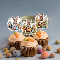 8pcs Easter Watercolor Cute Bunny Cupcake Topper Rabbit Easter Egg Flower Cake Decoration Spring Party Supplies