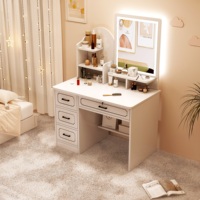 Table de maquillage moderne en bois avec miroir, bureau de coiffure spacieux à plusieurs tiroirs pour chambre à coucher
