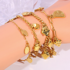 <span class=keywords><strong>Pulsera</strong></span> de acero inoxidable para mujer, estilo de fruta, personalizada, chapada en oro, circón, piedra de color, pulseras de mano a la moda - Product Image 1