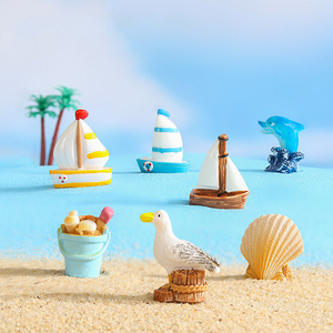 Mini figurines en résine de mouettes, bateaux et dauphins pour décorations de paysages marins, mini ornements, accessoires de bricolage - Product Image 1