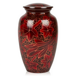 Urne funéraire en métal rouge à motifs floraux pour adulte, souvenir commémoratif, fournitures funéraires - Product Image 1