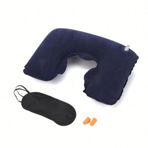 <b>Inflatable</b> Travel Neck Pillow Support for Traveling Airplanes <b>Cars</b> With Compact Carrying Bag Soft Velvet Washable Cover - Product Image 1