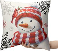 Housses de coussin de Noël et de fêtes d'hiver motif Bonhomme de neige 18x18, lot de 2, rouge, avec motif Bonhomme de neige, oiseau cardinal et flocon de neige, en mélange de coton, avec fermeture éclair