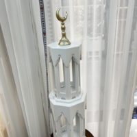 Décoration de Ramadan en bois, minaret de 80 cm, or blanc, croissant de lune, tour de mosquée, ornement de table pour la fête de l'Aïd Moubarak, décoration de la maison