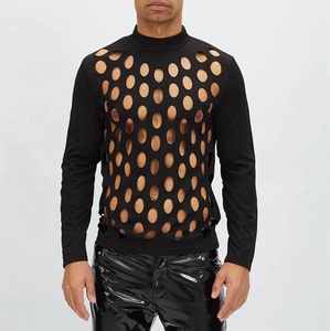 PATON Custom Lazer Cut Detail on the Front Panel Related Fit High Neckline Long Sleeve <strong>Top</strong> T Shirt for Men <strong>Pride</strong> - Product Image 1