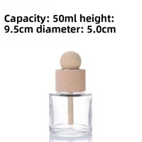 Bouteille diffuseur de parfum vide ronde de 50 ml, flacon en verre pour huile aromatique, avec bâtonnets diffuseurs en rotin, boule en bois pour diffuseur