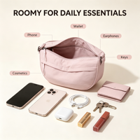 Sac bandoulière croissant en nylon tendance, résistant à l'eau, avec fermeture éclair, multi-poches, pour usage quotidien décontracté, compatible OEM ODM personnalisé