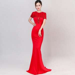 ชุดราตรีปักเลื่อมแบบยาว คอวี แขนสั้น ประดับลูกปัด สำหรับงานพิธีหรือโอกาสพิเศษ - Product Image 3