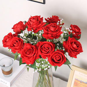 Rose artificielle en velours de soie, <span class=keywords><strong>fleur</strong></span> artificielle, décoration pour la maison, salon, mariage, tige unique, velours, fête des mères, remise de diplôme - Product Image 1