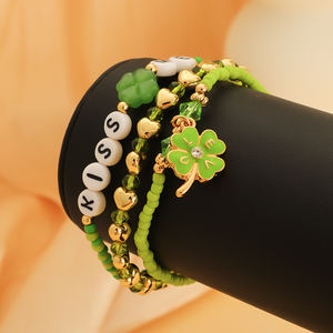 Pulsera de cadena de moda letra verde "<span class=keywords><strong>kissme</strong></span>" trébol de la suerte pulsera de pareja pulsera de regalo clásica de moda para mujer - Product Image 4