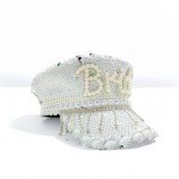 En stock – Chapeau de capitaine de luxe blanc à sequins et perles pour femme, idéal pour le festival Burning Man, avec strass et pompons, personnalisable pour mariages et fêtes