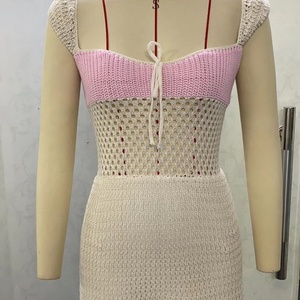 Robe Courte Sexy KuanZe pour <span class=keywords><strong>Femme</strong></span>, Modèle Patchwork Tricoté, Idéale pour l'Été et les Tenues Décontractées - Product Image 4