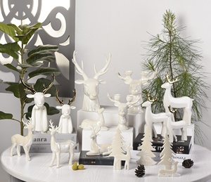 EG Decorative <b>Reindeer</b> Home <b>Decor</b> Animated Porcelain Ceramic <b>Christmas</b> LED with Embossed Design White/Red - Product Image 1
