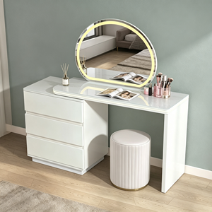 Nuevo tocador de lujo francés con superficie de mármol blanco, espejo con luz LED, varios cajones acanalados, extensible, para dormitorio. - Product Image 6