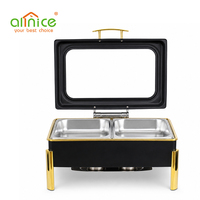 Réchaud alimentaire commercial noir et or de haute qualité pour buffet, hôtel, mariage, en acier inoxydable, chauffe-plat à alcool