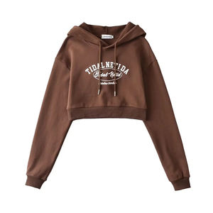 2024 sweat-shirt à logo en relief personnalisé à la mode pour femmes vêtements de course en coton grande taille avec sweats à capuche courts - Product Image 6