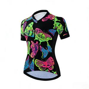 <b>Butterfly</b> Pattern Printed Fashionable Windproof Breathable Short <b>Sleeve</b> Cycling Jersey Quick Drying Top Cycling Wear for Women - Product Image 1