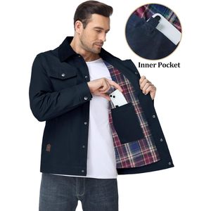 Mens Flannel Lined Shirt <b>Jacket</b> Corduroy Turn Down Collar Snap Button Cargo <b>Trucker</b> Multi Pockets Autumn Casual - Product Image 5