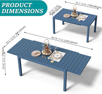 Table de salle à manger extensible moderne et durable pour cour, de 60 à 83 pouces, bleue |   Résistant aux intempéries, en HDPE/aluminium, pour l'extérieur, pour 4 à 8 personnes