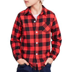 Chemise personnalisée OEM ODM pour garçons Chemise tissée à boutons manches longues décontractée en flanelle à carreaux Offre Spéciale chemise pour enfants - Product Image 1