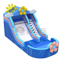 Perosotan Air Tiup Tema Bunga Matahari Biru 11x6m, Tahan Lama, PVC 0.55mm, Komersial & Residensial, Penggunaan Luar Ruangan, Model Wolong HS