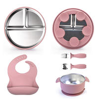 Nouvel ensemble de 6 assiettes et bols pour bébé en acier inoxydable 304 moderne sans BPA avec silicone, idéal pour les repas