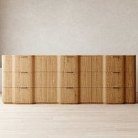 Commode à 9 tiroirs en bois massif FERLY, design moderne minimaliste, avec motif cannelé, pour chambre à coucher