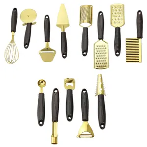 Set peralatan dapur baja tahan karat, Set Gawai dapur parutan sayuran emas bawang putih Lemon Zester 13 buah