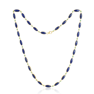 Collar de cuentas de lapislázuli e hidroesmeralda en plata. Eleva tu estilo con este impresionante collar de cuentas de oro amarillo. - Product Image 3