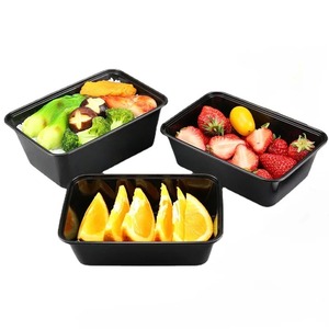 Contenants alimentaires jetables en plastique noirs, boîtes à emporter avec couvercles pour salades et sandwichs, idéales pour le stockage au réfrigérateur. - Product Image 3