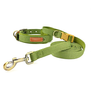 Wholesale Canvas <b>Dog</b> <b>Collar</b> Leash Set Custom PU Name Plate Antique Metal Buckle Adjustable Pet Walking Kit OEM ODM Supported - Product Image 1