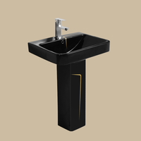 Vente chaude Articles sanitaires Ensemble WC et lavabo en céramique de couleur noire, WC monobloc carré