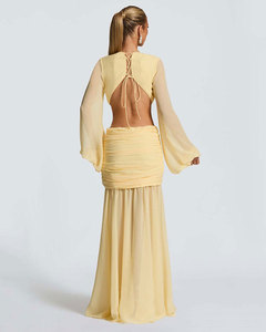 Elegant Chiffon Maxi <strong>Dress</strong> <strong>for</strong> <strong>Women</strong> New Lantern Sleeve Gowns Pleated <strong>Sexy</strong> Club Party Bodycon Long <strong>Dresses</strong> - Product Image 4
