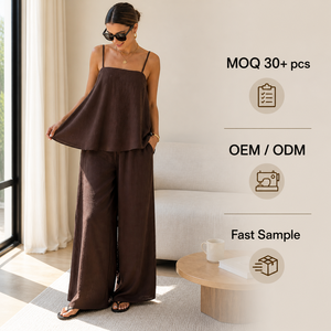 Conjunto de Pantalones de Playa para Mujer, Top sin Mangas con Pantalones Anchos, Atuendo Casual de 2 Piezas para Viaje, Fabricante Personalizado - Product Image 2