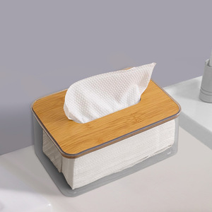 Tissue Box Rectangle Transparent With Wood Lid Desktop Storage For Living Room Home Use - Product Image 3