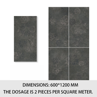 Carrelage en céramique pleine masse, grand format, motif floral noir, style rétro français, pour salle de bain, douche, cuisine, balcon, gîte.