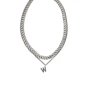 Двухслойная серебряная цепь кубинская цепь с буквами W ожерелье хип-хоп модное металлическое колье-чокер в стиле панк