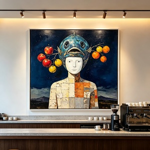 Dipinto su Tela con Personaggio Astratto Surreale, <span class=keywords><strong>Arte</strong></span> Murale Vintage Texturizzata, Decorazione Incorniciata per Ristorante, Soggiorno, Ingresso - Product Image 3