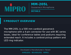 MIPRO High Quality 500mm Cardioid Condenser Mic As A 4 Pin LED Ring Gooseneck <b>Microphone</b> For Large Conference Room <b>Microphone</b> - Product Image 4
