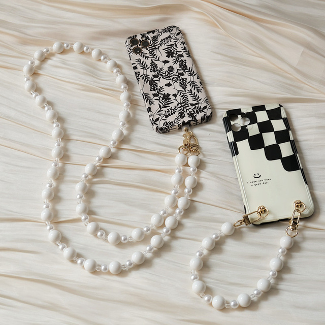 Candy Color Pearls Acrylic Beads Phone Lanyard Bag Crossbody Chain Mobile Phone Strap 32cm 120cm Custom