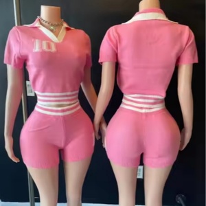 Viviblook ชุดเสื้อผ้า2ชิ้นเสื้อครอปและกางเกงขาสั้นคอปกสีตัดกันสำหรับฤดูร้อนแฟชั่น2025 Z318ST04 - Product Image 1