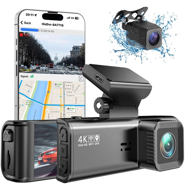3 Inch Wireless GPS Dash Cam Front and Rear Voiture Per Auto Night Vision Car Camera 360 Starvis Hardwire Kit 4K Wifi Dashcam