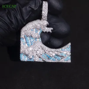 Nuovo Design gioielli moda ghiacciato fuori ciondolo 925 argento Sterling VVS Moissanite diamanti Hiphop 3D ciondolo collana onda mare
