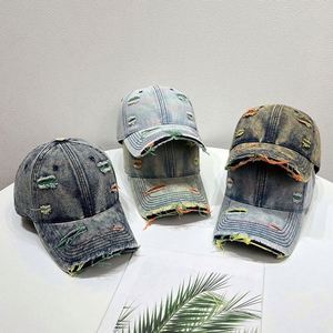 หมวกเบสบอลลายรุ้งยีนส์แบบดิสเทรสสำหรับผู้ชายและผู้หญิง แฟชั่นกันแดด หมวกกีฬาแบบวอช - Product Image 2