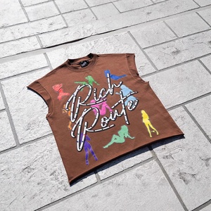 2025 nuevo modelo femenino suelto que combina con todo letras impresas camiseta sin mangas con diamantes de imitación patrón de Jersey corto - Product Image 1