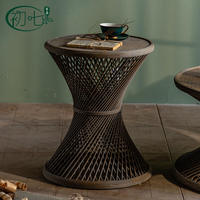 Table basse ronde en bambou de style japonais, mobilier moderne et minimaliste pour salon, idéale pour les petits espaces et les zones de repas en plein air