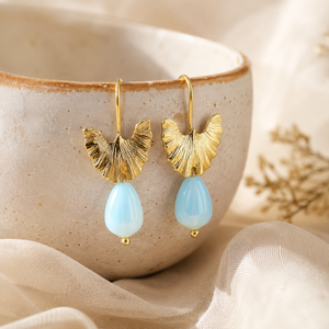 Orecchini Pendenti Vintage a Forma di Foglia di Ginkgo in Tono Oro con Pietra Colorata, Orecchini Creativi per Donne - Product Image 6