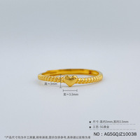 Bague ouverte réglable en or pur Lerca 999, design double cœur entrelacé gravé CNC