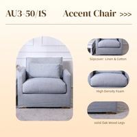 Fauteuil de loisirs monoplace en tissu lin lavable, style français moderne, avec cadre en chêne massif et assise profonde, vente en gros